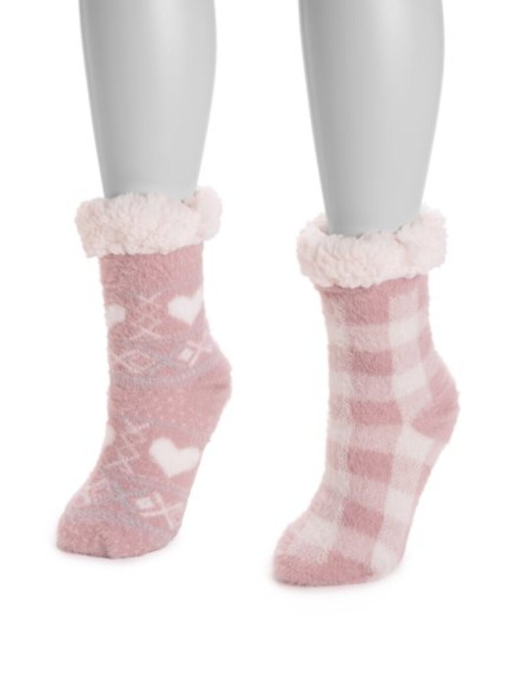 MUK LUKS Women's Chenille Cabin Socks Pink Fair Isle and Plaid
